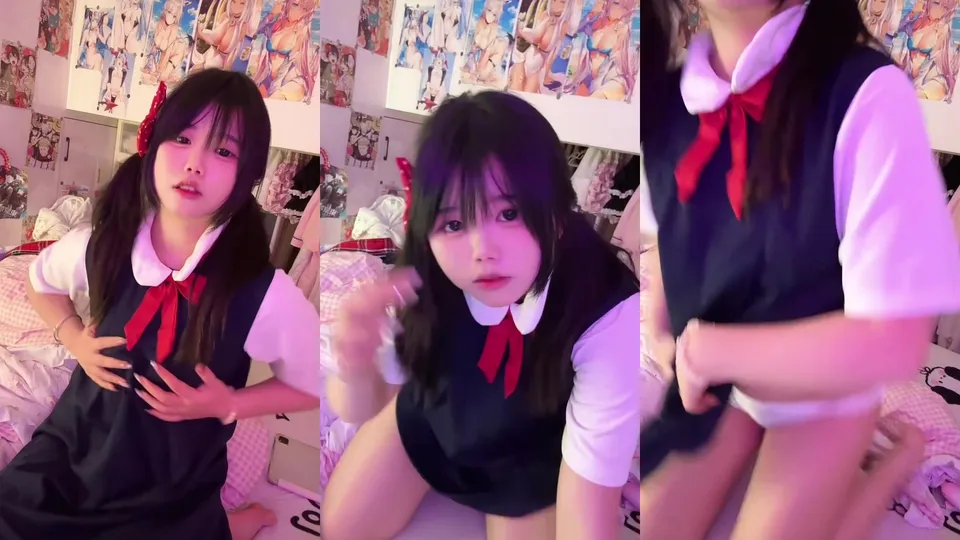 Slightly fleshy girl with double ponytails in sailor uniform masturbates [Part 1]  