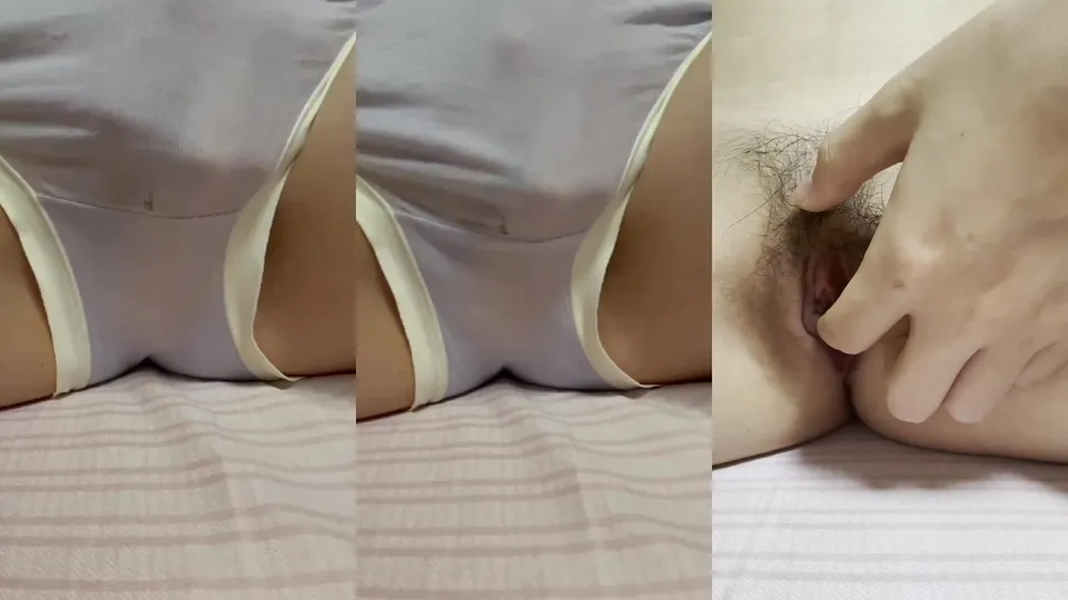 Small-breasted girl picks her pussy and masturbates on bed 