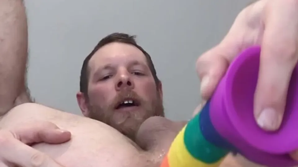 Small cock faggot pleasures ass with multicolored dildo - ThisVid.com