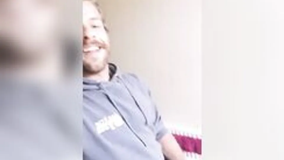 Smiling Blond Bearded Gay Cums all over his Sweatshirt 239
