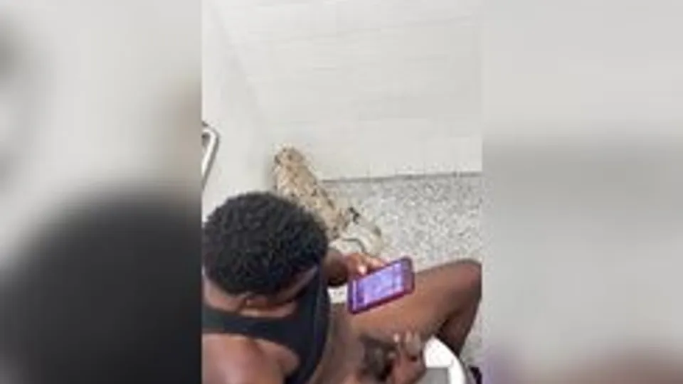 Spy Black hottie wanking in cubicle BOYS PORN
