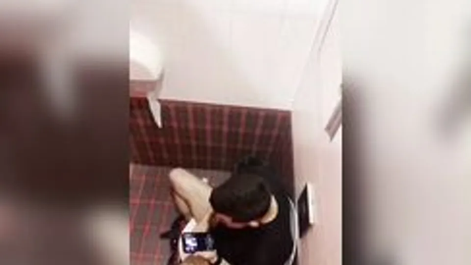 spy for 4 guys jerking in the public toilet