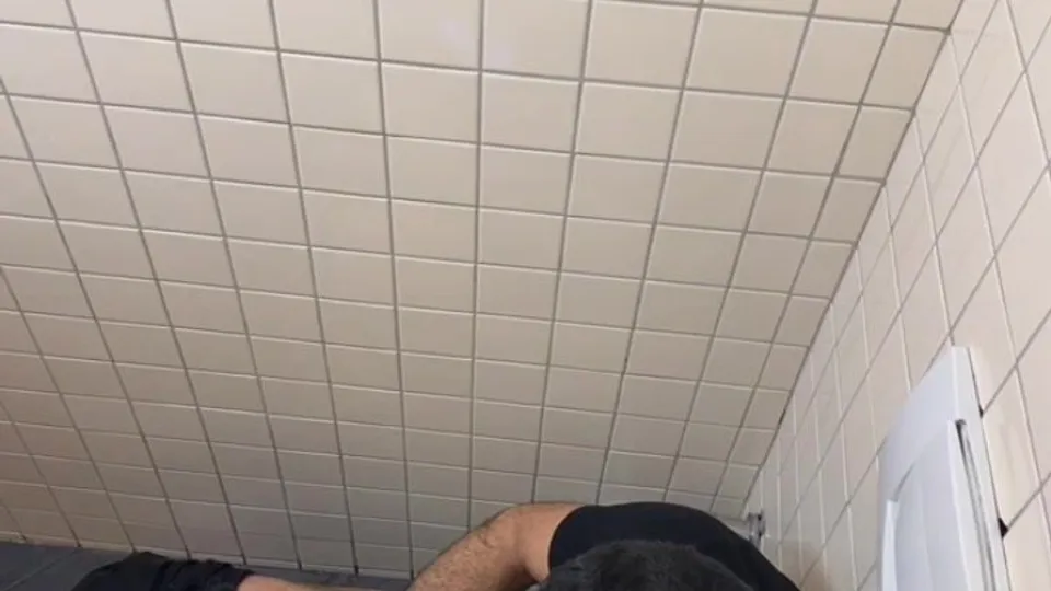 Hairy Turkish Man Masturbating in Public Restroom