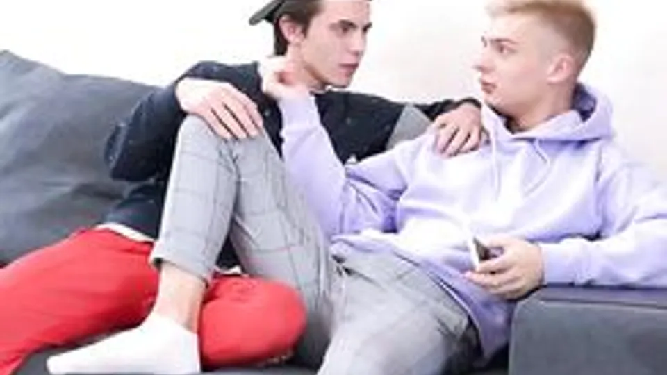 Twink Boys Bareback on Blue Sofa