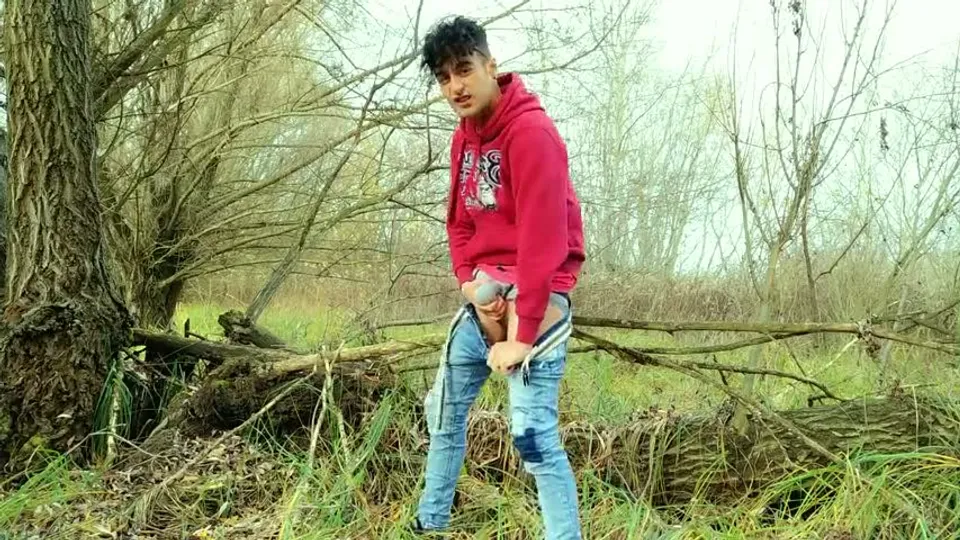 Squeezing Balls and Cock, Slapping Balls and Cumshot Outdoor