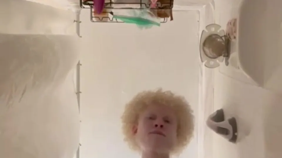 Albino Teen Showers and Cums