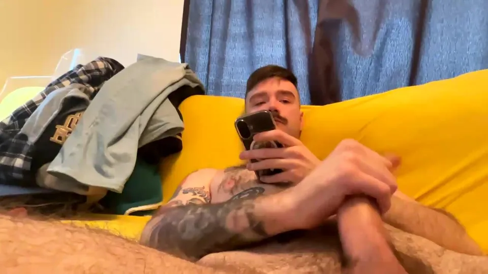 Hairy, Tatted, Tall Straight Guy Masturbates