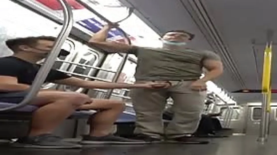 Sucking a stranger's huge cock in the subway