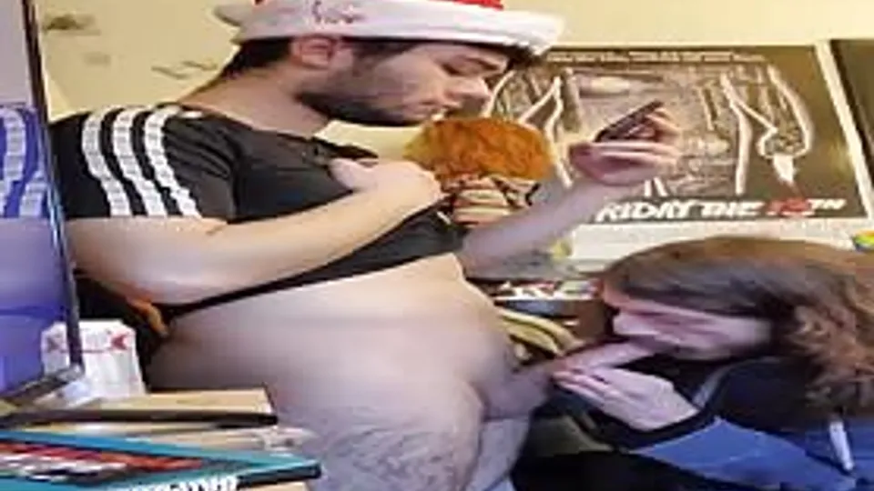 Sucking twink with a santa hat