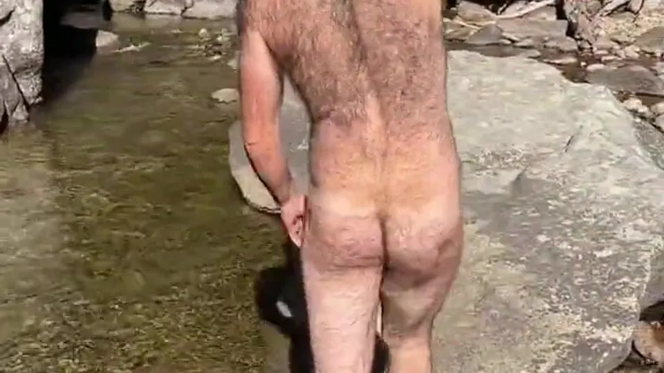 Hairy, Bearded Redneck Nude Hiking