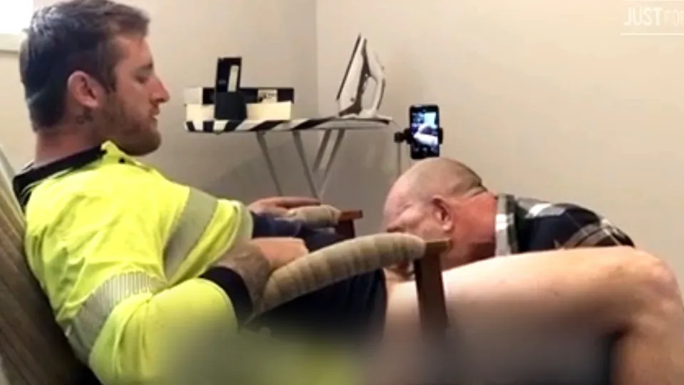 Tall Beefy Man gets another milking session
