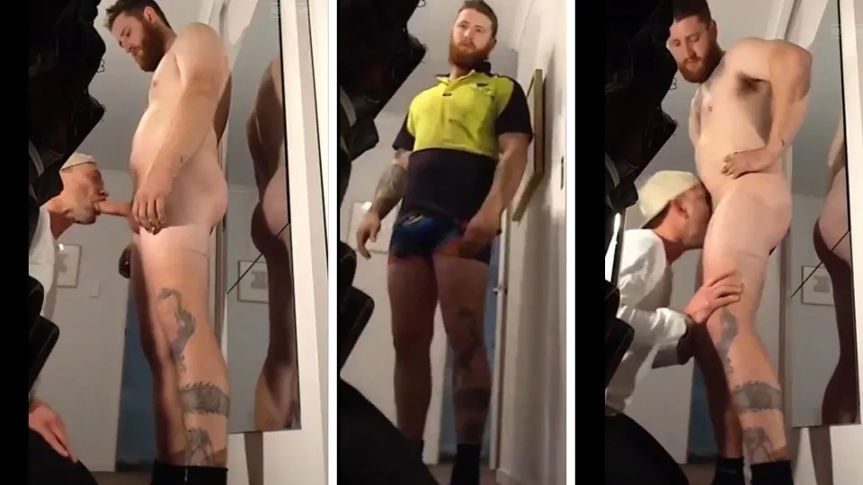 Tall Beefy Man gets milked