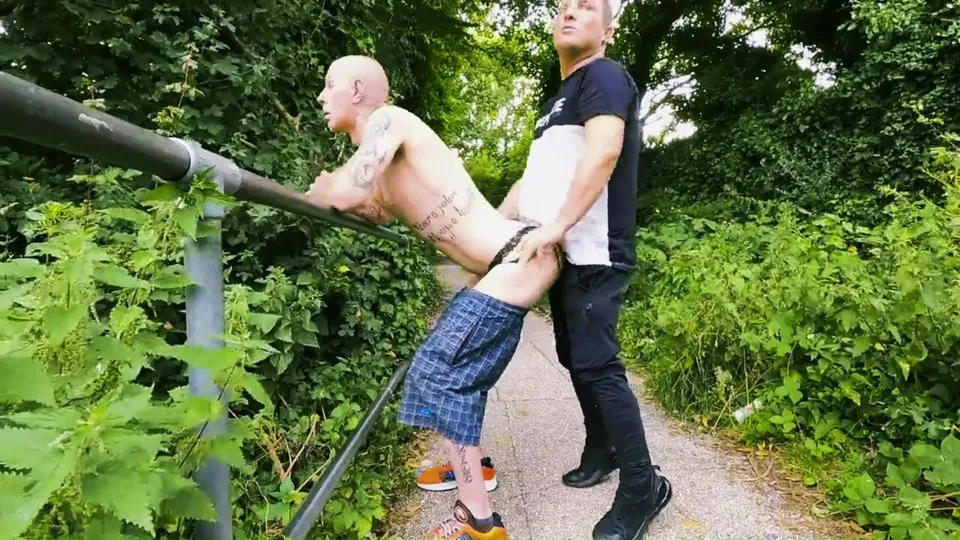 Tall older fag barebacked in public by small guy - ThisVid.com