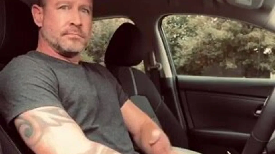 Tatted Muscle God Shoots A Load On His Shirt In His Car - ThisVid.com
