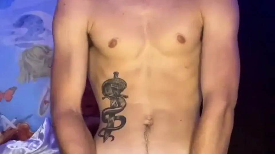 Tattoo twink plays cock in the room - TP3