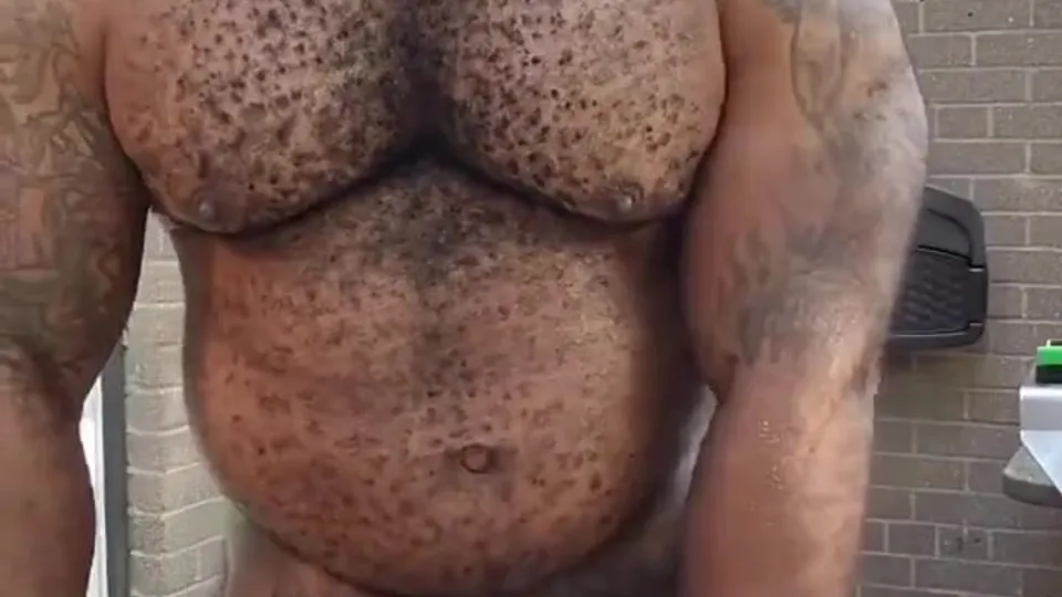 Thick Black Musclebear strips and JO - ThisVid.com