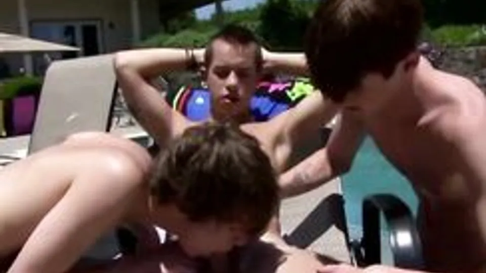 Three Holiday Twinks Fucks Pool Fun