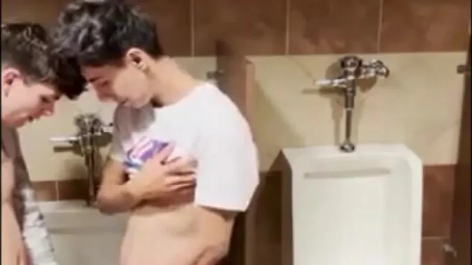 Trackie lads fuck in public bathroom