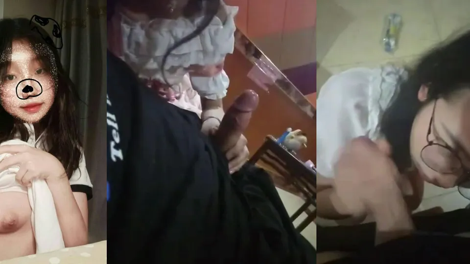 Training a girl with glasses to eat cock  