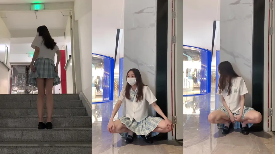 Training JK girl to expose in department store  