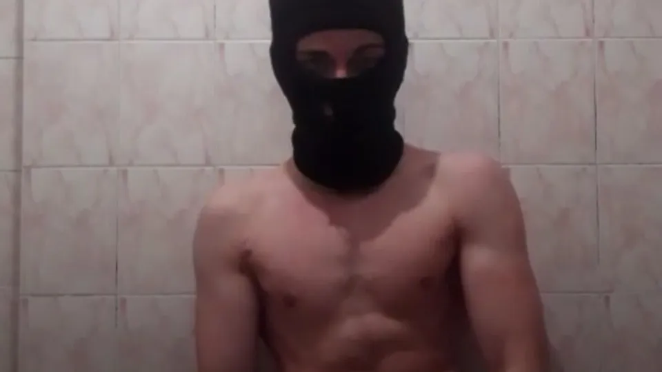 shirtless turkish twink in balaclava posing