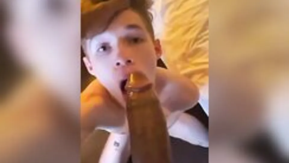 Twink Takes Big Black Cock in Mouth and Ass