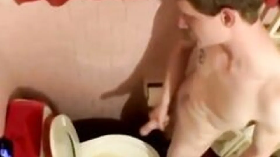 Twink pissing and wanking in toilet boys porn