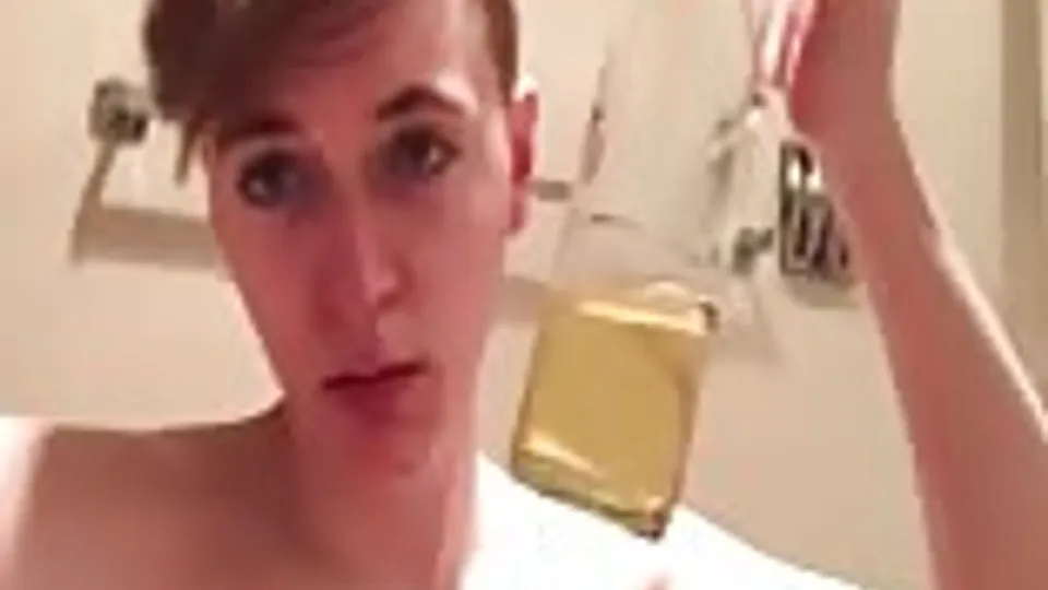 Twink porn pisses in bottle, what's he going to do with it?