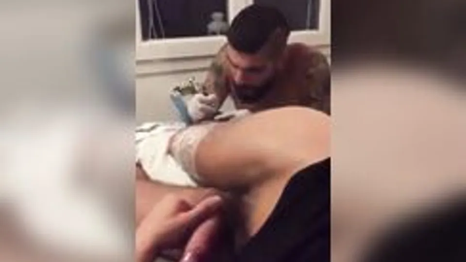 Twink Jerks Off During Tattoo Session