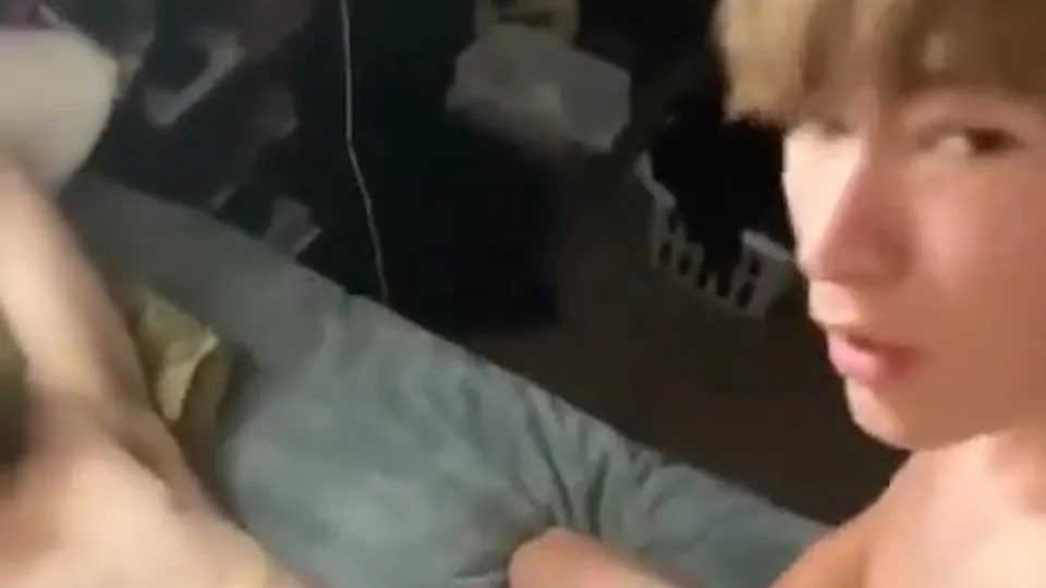 Two dicks, one hand - lots of boy cum at the sleepover