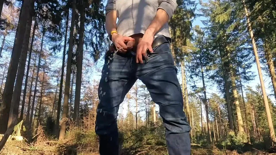 Uncut cock piss in wood - ThisVid.com