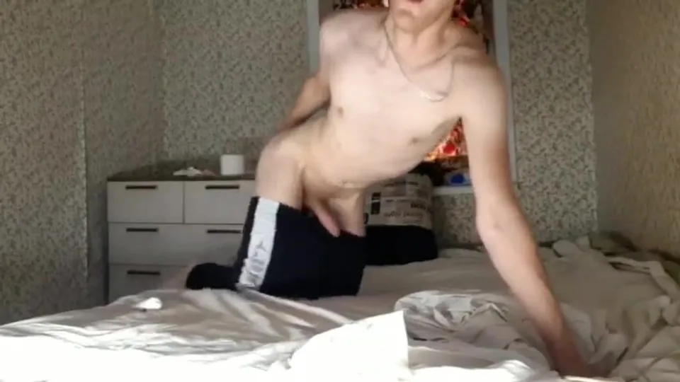 Uncut russian fucks his hole with dildo