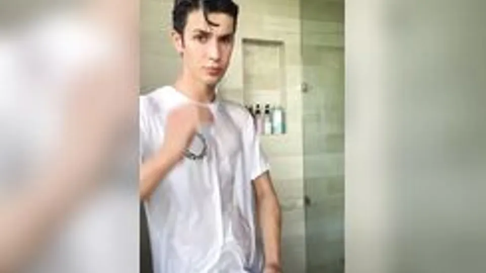 Wet t-shirt shower wank