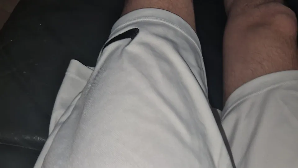 White nike short and black shiney underwear