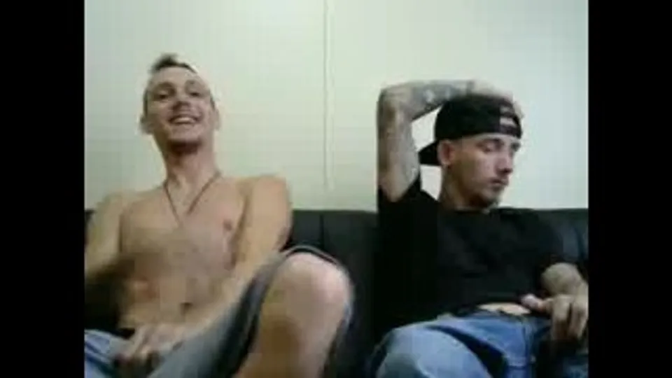 white trash buddies stroke huge cocks together