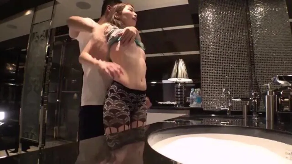 woman writhing lewdly in bathroom