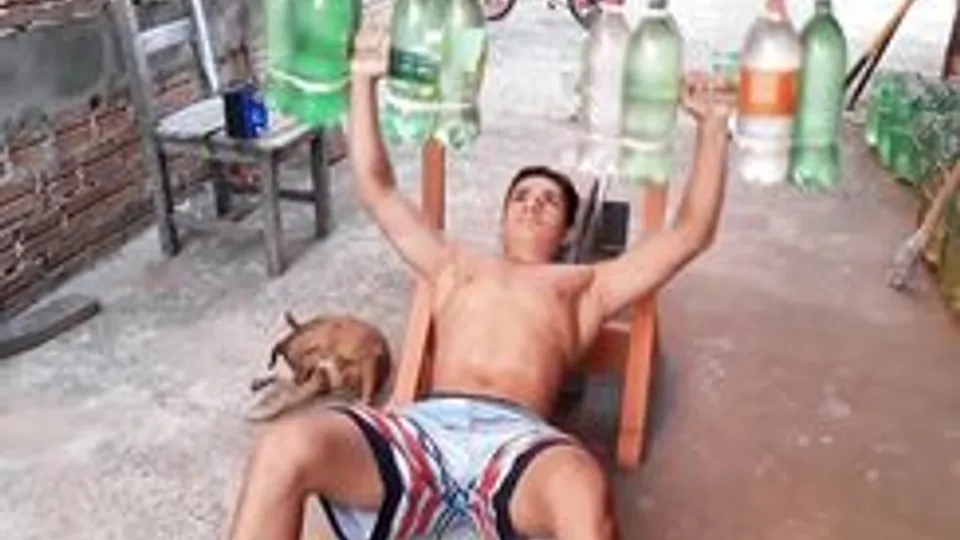 Workout with soda bottles