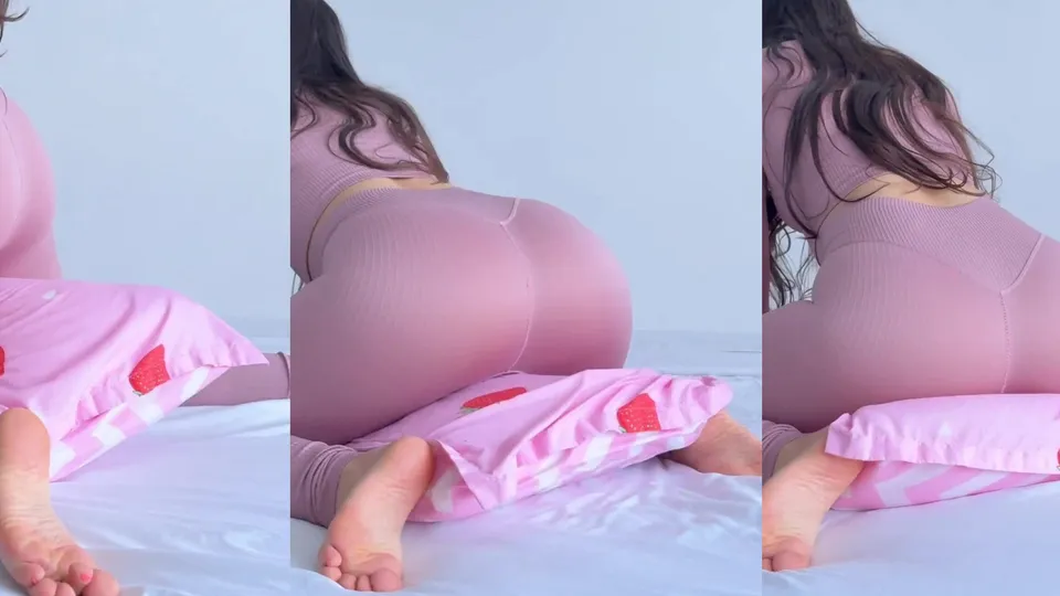 Yoga teacher rubs pillow to masturbate 