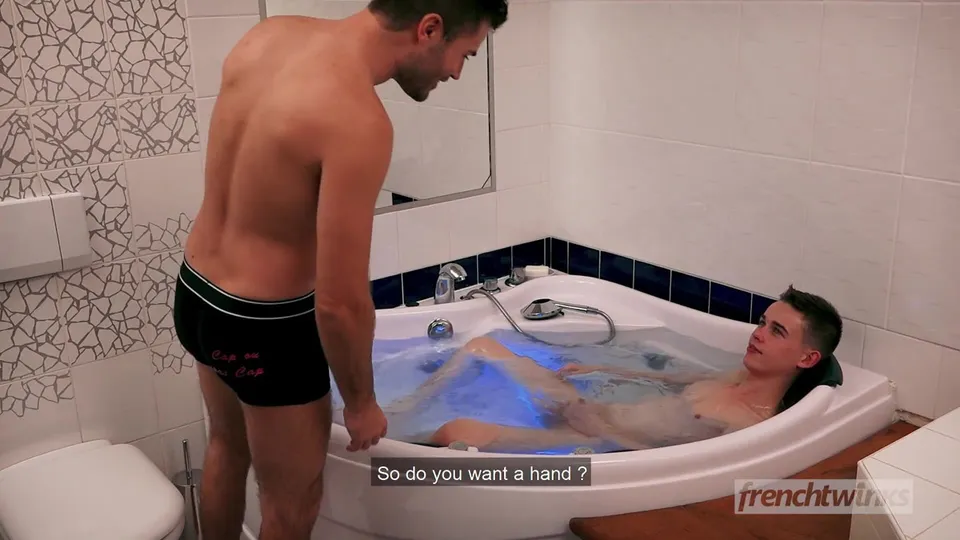 Young twink surprised jacking off in the bath