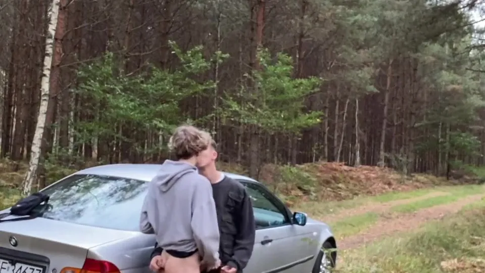 Youngster gives a fellatio step stepbro 24cm good-sized manstick outdoor by camper